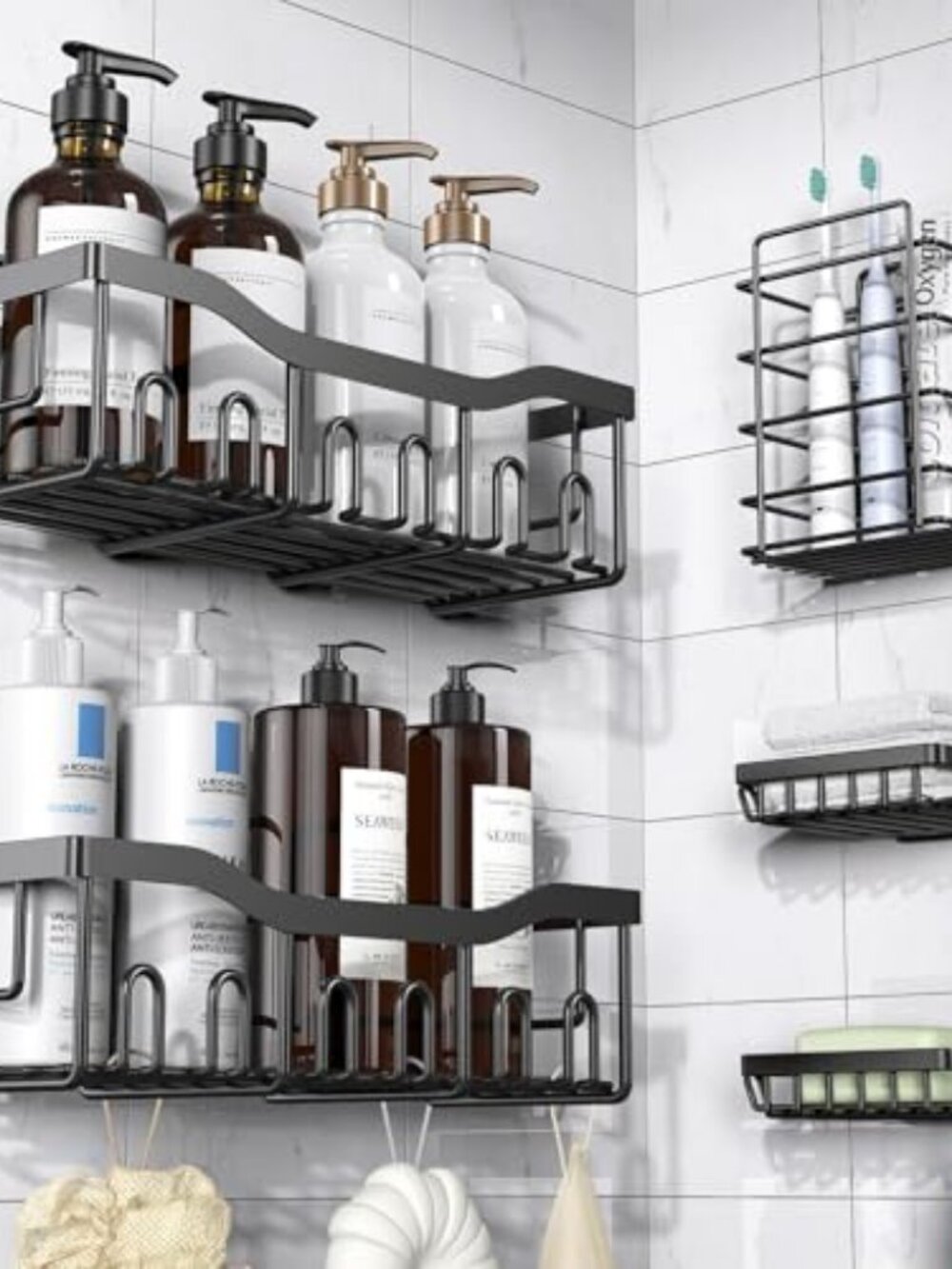 Adhesive Shower Caddy, 5 Pack Rustproof Stainless Steel Bath Organizers